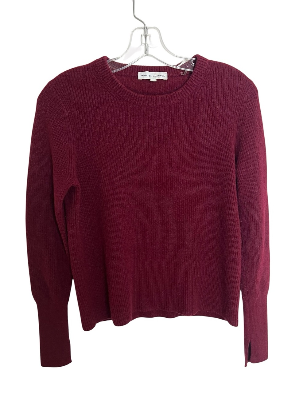 White + Warren Ribbed Sweater S Burgundy Crewneck Quiet Luxury Minimalist Preppy